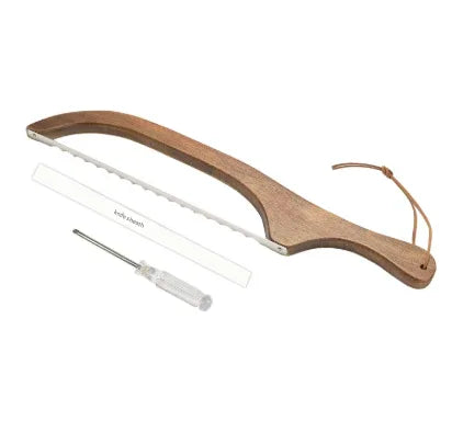2 Pcs Brown Artisan Wooden Bread Bow Knife - Serrated Stainless Steel Slicer for Effortless Crumb-Free Cutting - Mekamart Australia
