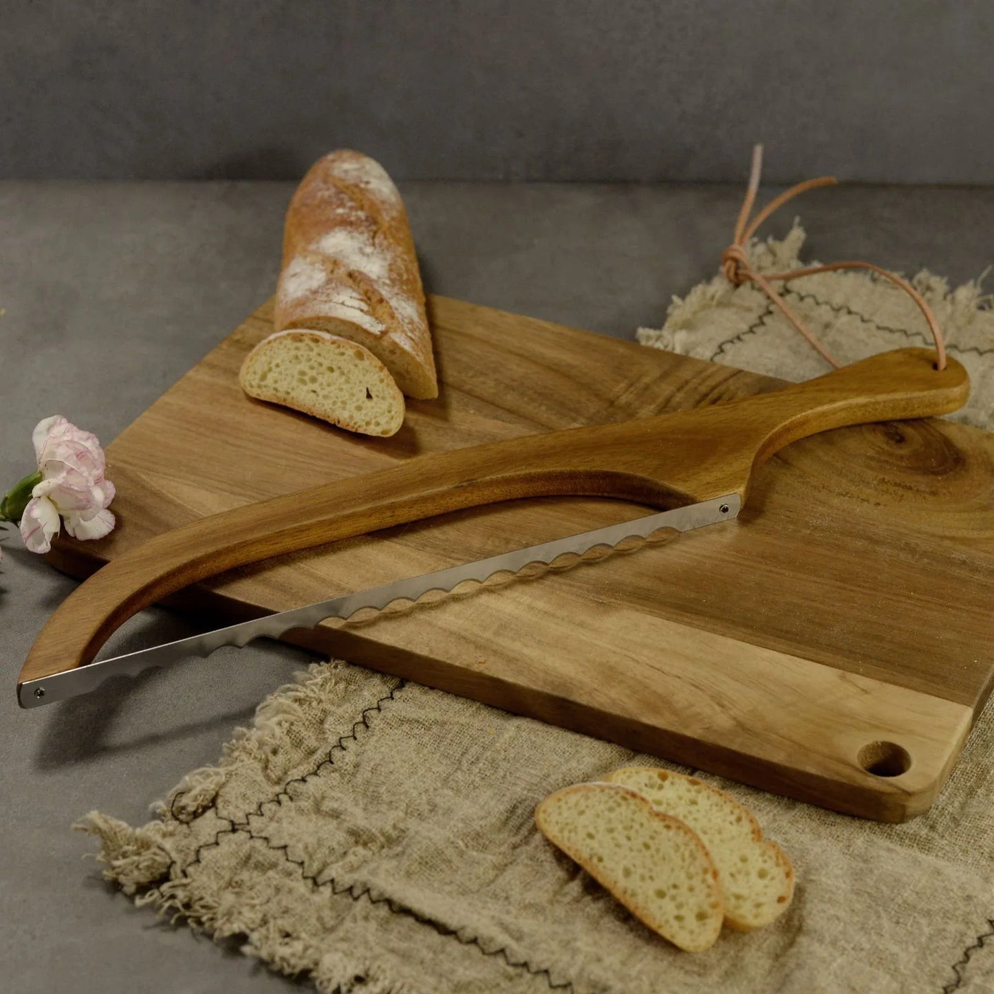 2 Pcs Brown Artisan Wooden Bread Bow Knife - Serrated Stainless Steel Slicer for Effortless Crumb-Free Cutting - Mekamart Australia