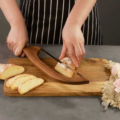 2 Pcs Brown Artisan Wooden Bread Bow Knife - Serrated Stainless Steel Slicer for Effortless Crumb-Free Cutting - Mekamart Australia