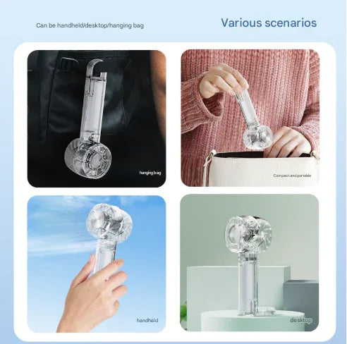 Transparent White Portable Mini Cooling Fan with Semiconductor Ice Compress - USB-C Rechargeable, 3-Speed Turbine & Transparent Design - Mekamart Australia