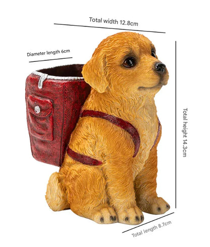 Blue Backpack Charming Golden Retriever Puppy Pen Holder - Resin Desktop Organizer & Decorative Figurine - Mekamart Australia