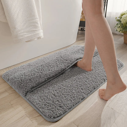 Grey Ultra Absorbent Plush Bath Mat - Non-Slip Bathroom Rug with Innovative Foot Drying Pocket - Mekamart Australia