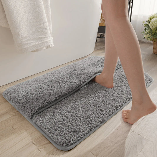 Grey Ultra Absorbent Plush Bath Mat - Non-Slip Bathroom Rug with Innovative Foot Drying Pocket - Mekamart Australia
