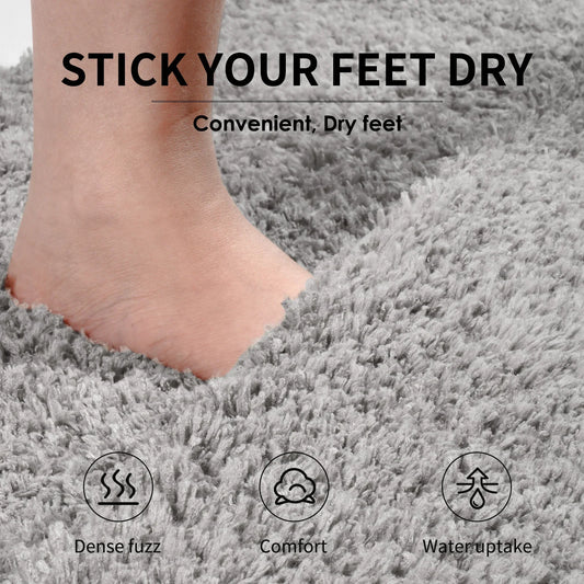 White Ultra Absorbent Plush Bath Mat - Non-Slip Bathroom Rug with Innovative Foot Drying Pocket - Mekamart Australia