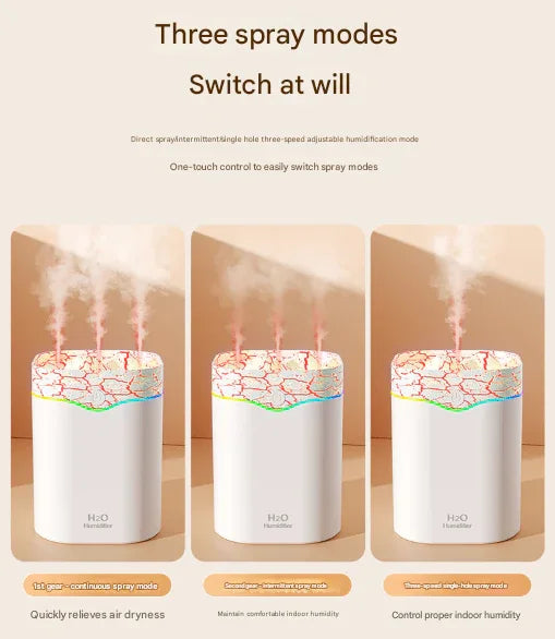 White Volcano Style 2L Cool Mist Humidifier - Triple Nozzle with RGB LED & Quiet Operation - Mekamart Australia