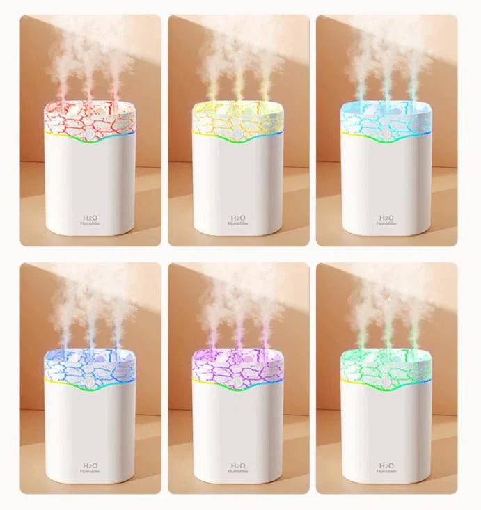 White Volcano Style 2L Cool Mist Humidifier - Triple Nozzle with RGB LED & Quiet Operation - Mekamart Australia