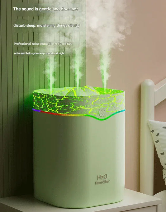 Green Volcano Style 2L Cool Mist Humidifier - Triple Nozzle with RGB LED & Quiet Operation - Mekamart Australia