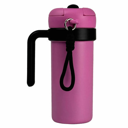 Pink and Black 700ml Insulated Stainless Steel Tumbler with Handle, Dual-Sip Lid, Straw & Tea Infuser - Mekamart Australia