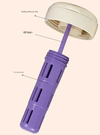 Pink and Black 700ml Insulated Stainless Steel Tumbler with Handle, Dual-Sip Lid, Straw & Tea Infuser - Mekamart Australia