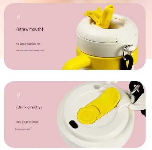 Pink and Black 700ml Insulated Stainless Steel Tumbler with Handle, Dual-Sip Lid, Straw & Tea Infuser - Mekamart Australia