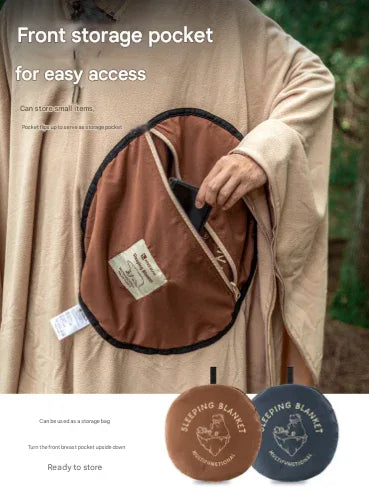 Green Cozy 4-in-1 Wearable Fleece Poncho Sleeping Bag - Multifunctional Camping Blanket with Detachable Hood - Mekamart Australia