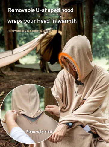 Green Cozy 4-in-1 Wearable Fleece Poncho Sleeping Bag - Multifunctional Camping Blanket with Detachable Hood - Mekamart Australia