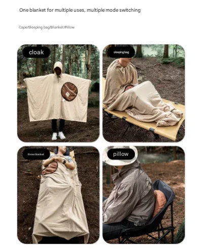 Green Cozy 4-in-1 Wearable Fleece Poncho Sleeping Bag - Multifunctional Camping Blanket with Detachable Hood - Mekamart Australia