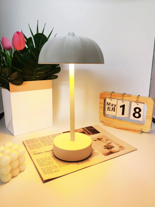 White Chic Mushroom LED Table Lamp - Rechargeable Cordless Touch Control 3-Color Adjustable Light for Bedroom Living Room Decor - Mekamart Australia