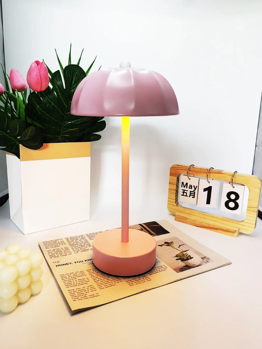 Pink Chic Mushroom LED Table Lamp - Rechargeable Cordless Touch Control 3-Color Adjustable Light for Bedroom Living Room Decor - Mekamart Australia