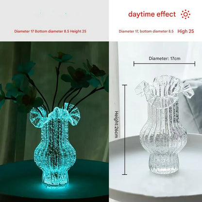 Transparent Elegant Glow-in-the-Dark Glass Vase - Vintage-Style Ruffled & Ribbed Centrepiece - Mekamart Australia
