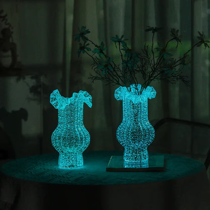Green Elegant Glow-in-the-Dark Glass Vase - Vintage-Style Ruffled & Ribbed Centrepiece - Mekamart Australia