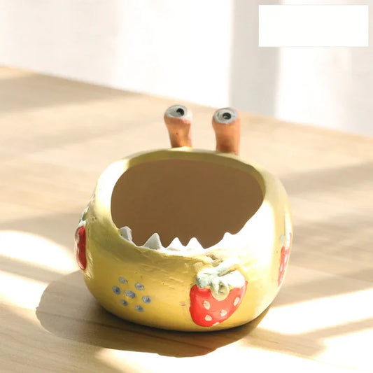 2 Pcs Yellow Whimsical Monster Ceramic Succulent Planter - Hand-Painted Character Pot with Drainage - Mekamart Australia