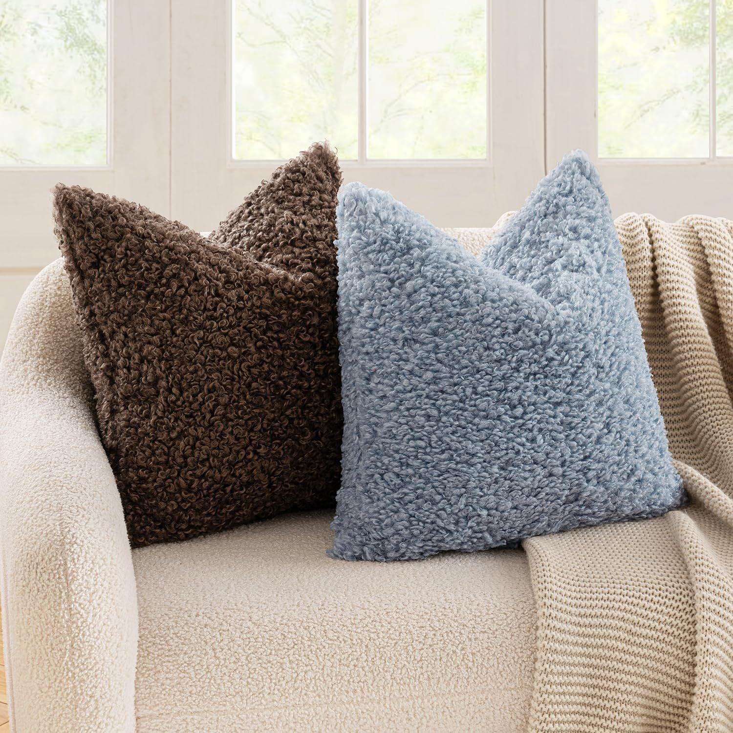 2 Pcs White Cozy Teddy Boucle Cushion Cover - Plush Decorative Square Pillow Case for Sofa & Bed - Mekamart Australia