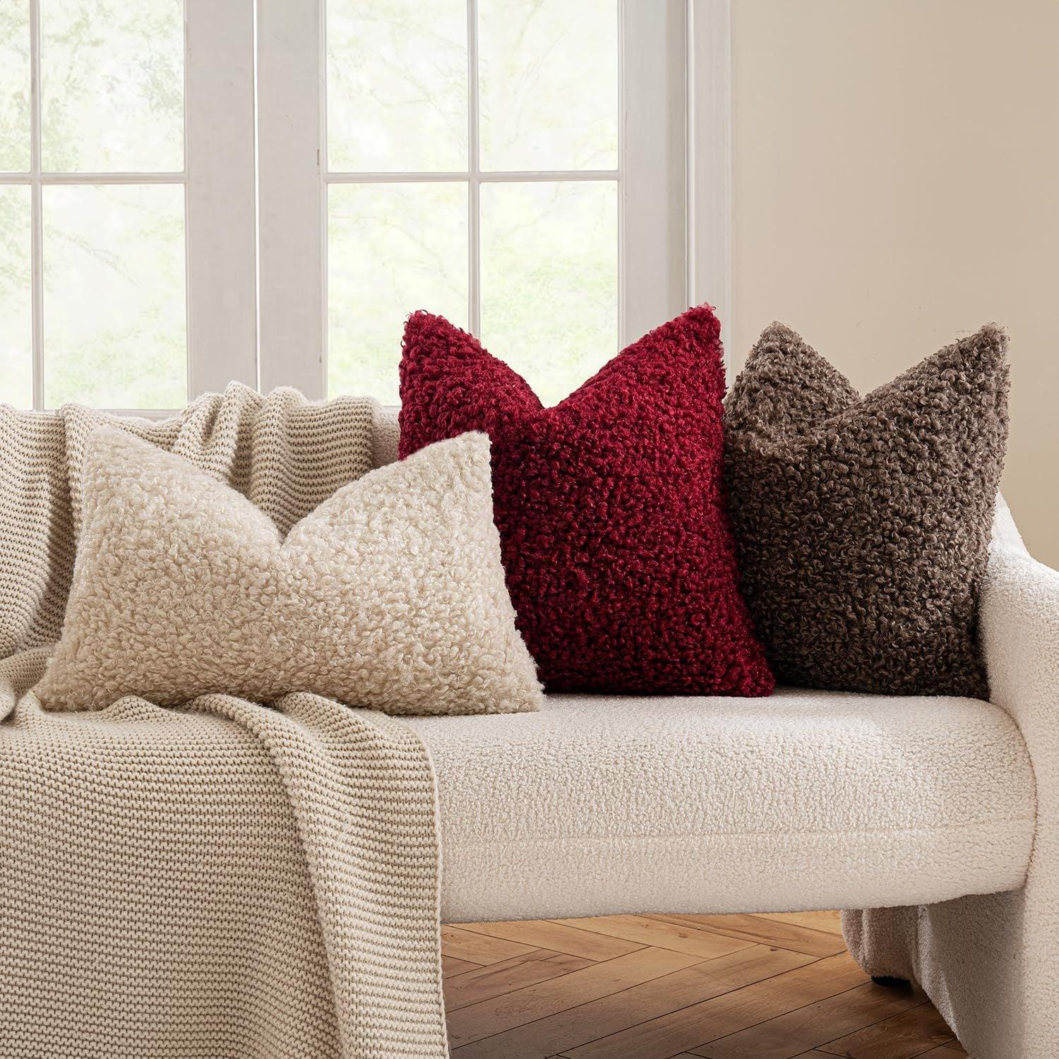 2 Pcs White Cozy Teddy Boucle Cushion Cover - Plush Decorative Square Pillow Case for Sofa & Bed - Mekamart Australia