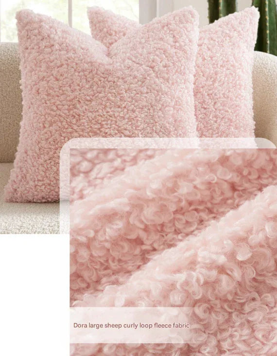 2 Pcs White Cozy Teddy Boucle Cushion Cover - Plush Decorative Square Pillow Case for Sofa & Bed - Mekamart Australia