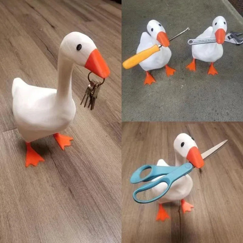 2 Pcs White and Yellow Whimsical Magnetic Goose Figurine - Novelty Key Holder & Desk Organizer - Mekamart Australia