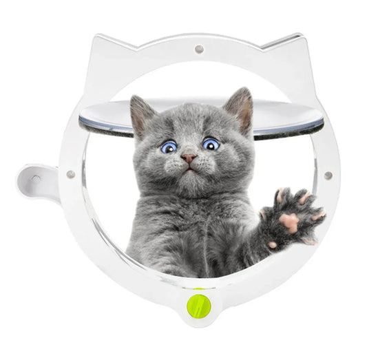 White 4-Way Locking Cat Flap Door - Pet Entry Portal for Interior Doors, Walls & Cabinets - Mekamart Australia