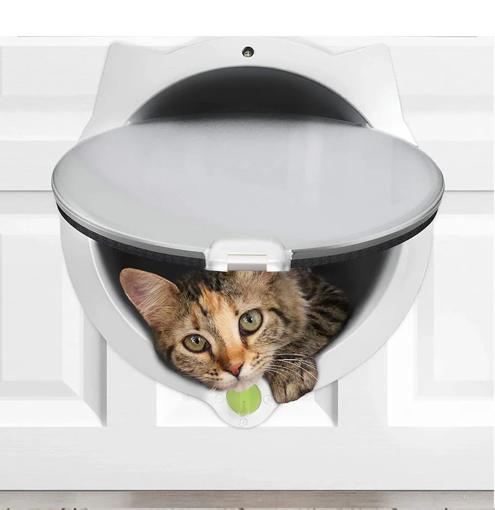 White 4-Way Locking Cat Flap Door - Pet Entry Portal for Interior Doors, Walls & Cabinets - Mekamart Australia