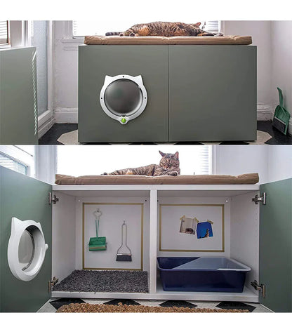 White 4-Way Locking Cat Flap Door - Pet Entry Portal for Interior Doors, Walls & Cabinets - Mekamart Australia