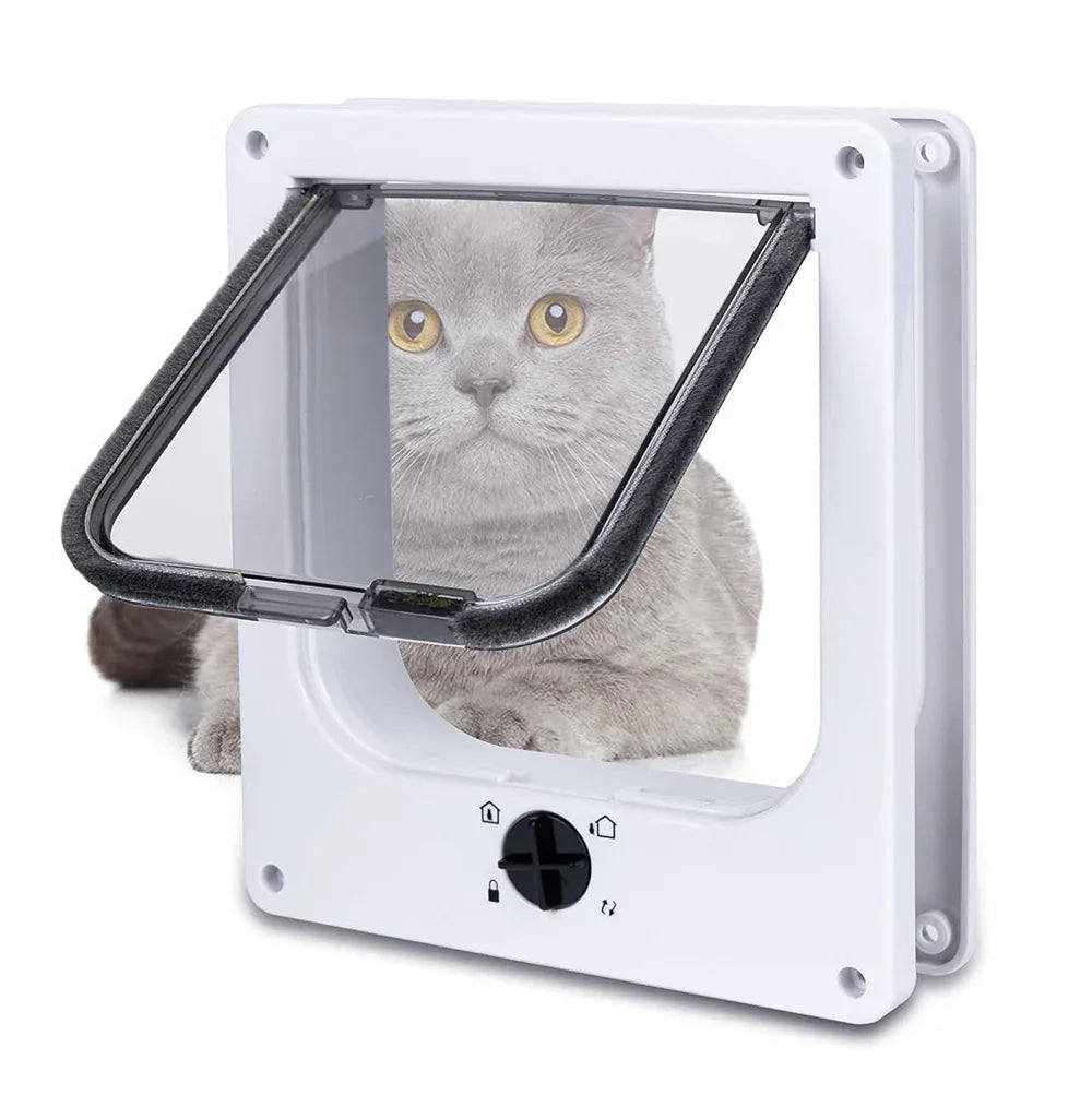 Size L White 4-Way Locking Pet Flap Door for Cats and Small Dogs - Weatherproof Magnetic Cat Door - Mekamart Australia