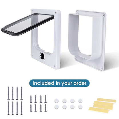 Size L White 4-Way Locking Pet Flap Door for Cats and Small Dogs - Weatherproof Magnetic Cat Door - Mekamart Australia