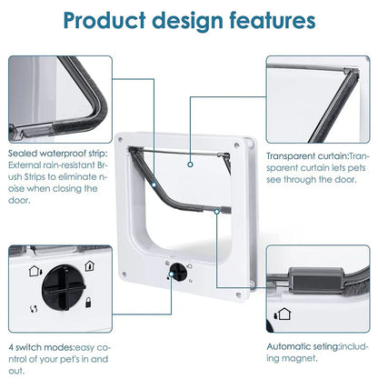 Size L White 4-Way Locking Pet Flap Door for Cats and Small Dogs - Weatherproof Magnetic Cat Door - Mekamart Australia