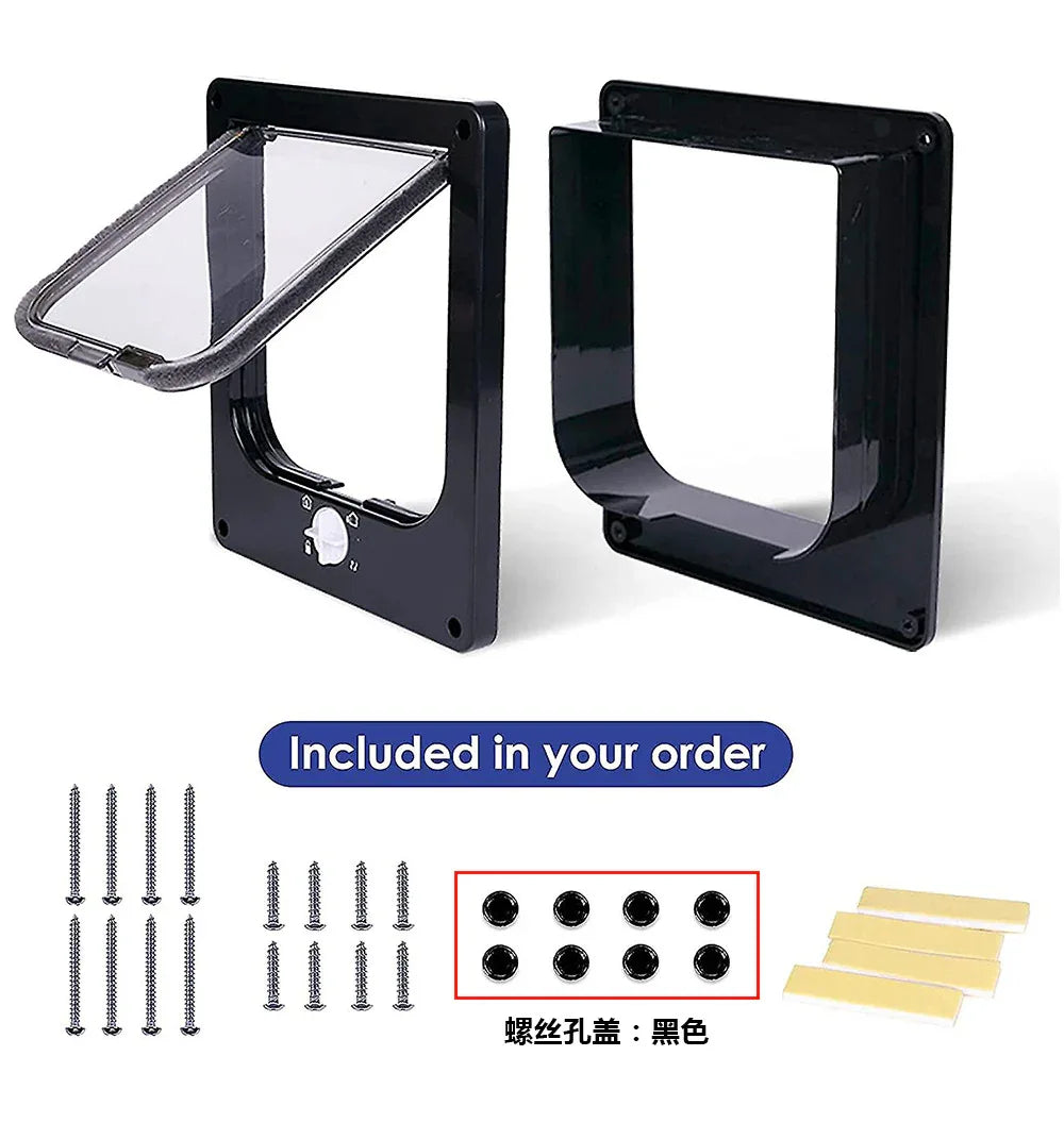 Size L Black 4-Way Locking Pet Flap Door for Cats and Small Dogs - Weatherproof Magnetic Cat Door - Mekamart Australia