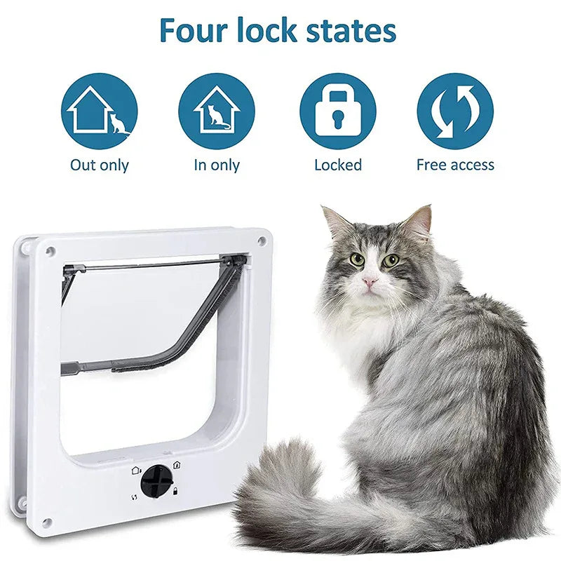 Size M Black 4-Way Locking Pet Flap Door for Cats and Small Dogs - Weatherproof Magnetic Cat Door - Mekamart Australia