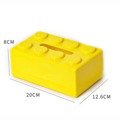Yellow 2 Pcs Creative Building Block Tissue Box Holder - Wall-Mounted & Desktop Dispenser for Bathroom, Kids Room & Office Decor - Mekamart Australia