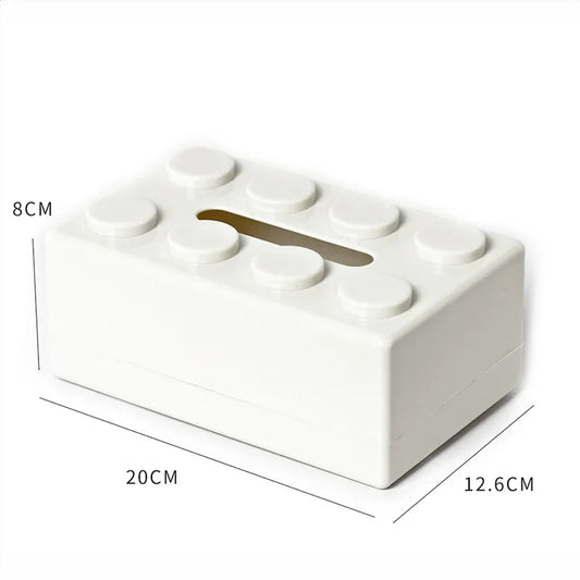 White 2 Pcs Creative Building Block Tissue Box Holder - Wall-Mounted & Desktop Dispenser for Bathroom, Kids Room & Office Decor - Mekamart Australia