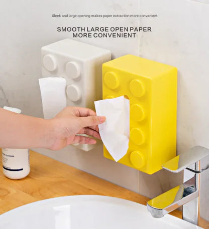 White 2 Pcs Creative Building Block Tissue Box Holder - Wall-Mounted & Desktop Dispenser for Bathroom, Kids Room & Office Decor - Mekamart Australia