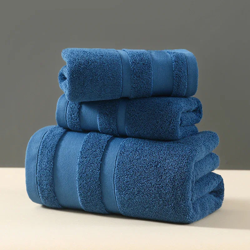 Blue Premium 3-Piece 100% Cotton Towel Set - Ultra Soft, Absorbent & Quick-Dry for Bathroom - Mekamart Australia