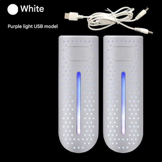 White Portable USB Shoe Dryer & Deodorizer - Constant Temperature Electric Boot Warmer with UV Sanitizer