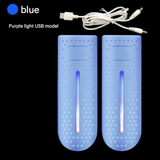 Blue Portable USB Shoe Dryer & Deodorizer - Constant Temperature Electric Boot Warmer with UV Sanitizer