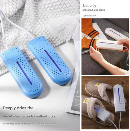 Blue Portable USB Shoe Dryer & Deodorizer - Constant Temperature Electric Boot Warmer with UV Sanitizer