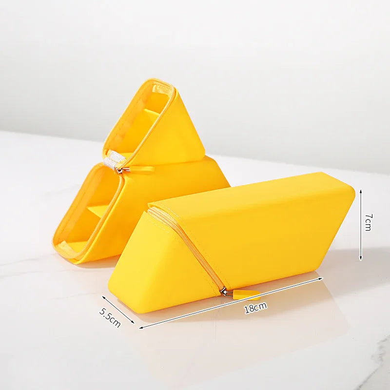 Yellow Transforming Silicone Pencil Case - Stand-Up Pen Holder & Stationery Organizer - Mekamart Australia