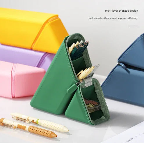 Pink Transforming Silicone Pencil Case - Stand-Up Pen Holder & Stationery Organizer - Mekamart Australia