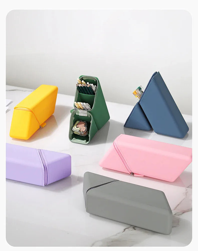 Dark Blue Transforming Silicone Pencil Case - Stand-Up Pen Holder & Stationery Organizer - Mekamart Australia