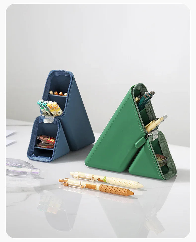 Dark Blue Transforming Silicone Pencil Case - Stand-Up Pen Holder & Stationery Organizer - Mekamart Australia