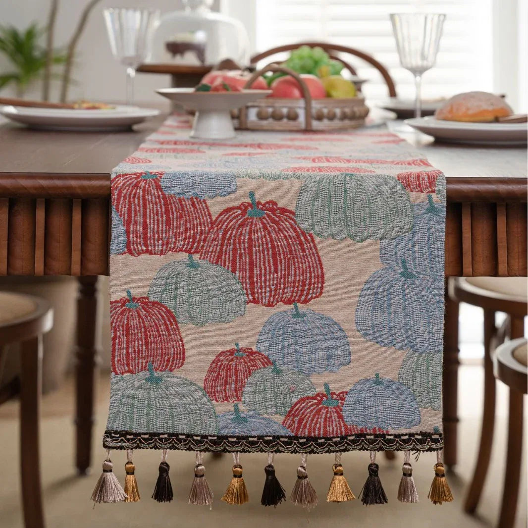 Jacquard Pumpkin American Country Thanksgiving Table Runner - Jacquard Design 33cm x 160cm - Mekamart Australia