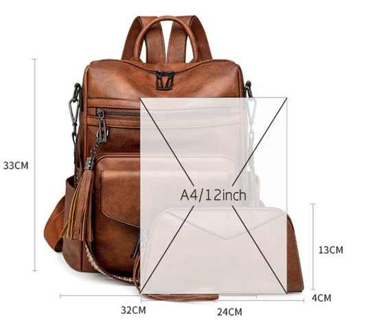 Light Purple Women's Retro PU Leather Backpack - Dual-Color Tassel Design, Winter High-End Style - Mekamart Australia
