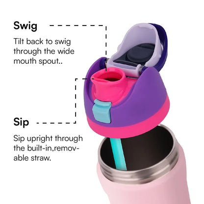 Purple 32oz 304 Stainless Steel Insulated Water Bottle - Dual-Drink Pop-Up Lid - Mekamart Australia