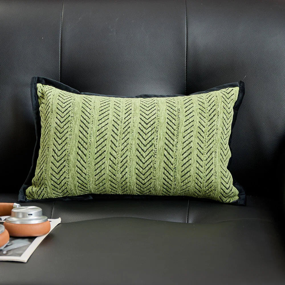 Green 2PCS Luxe Thick Chenille Herringbone Pillow Cover - Solid Color Square Lumbar Pillow - Mekamart Australia