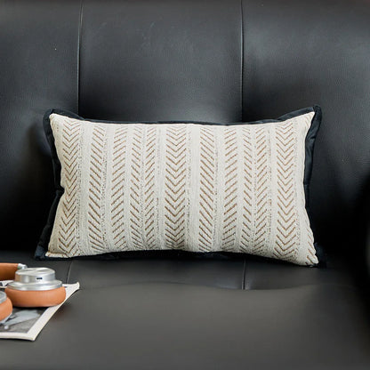 Black-beige 2PCS Luxe Thick Chenille Herringbone Pillow Cover - Solid Color Square Lumbar Pillow - Mekamart Australia